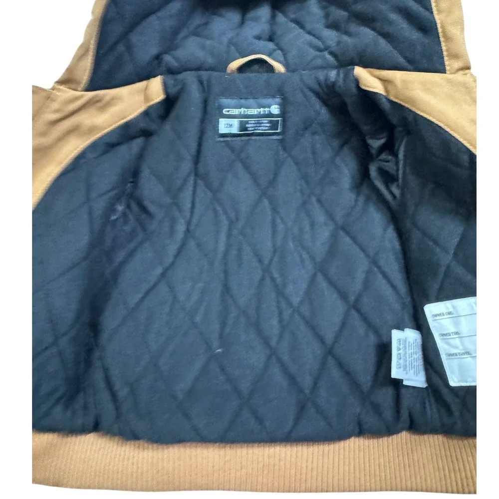 Carhartt Canvas‎ Hooded Jacket Kids 12M Brown Excellent OJ8552-B Quilted Lined